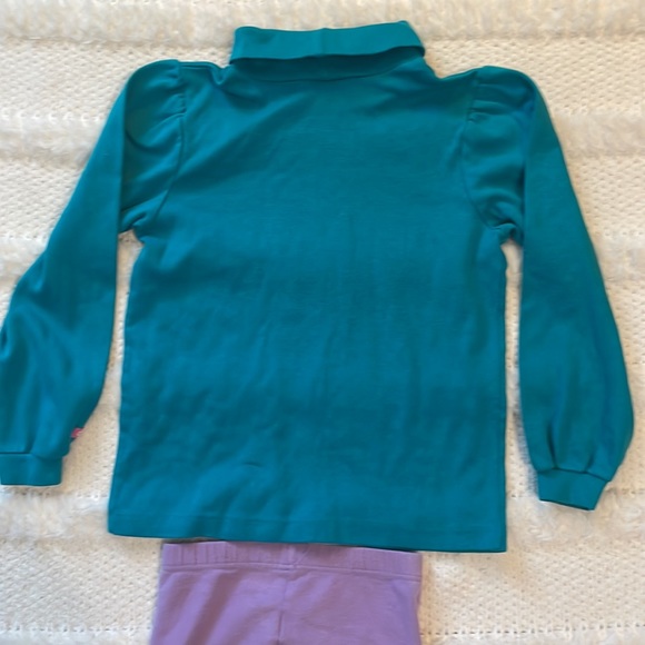 Oshkosh b’gosh turtleneck top puffy sleeves turquoise & purple leggings Girls 6X - Picture 9 of 13